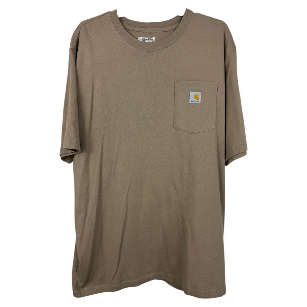 🥑5/$25 Carhartt Men's Size M Tan Short Sleeve Crew Neck Pocket Tee Loose Fit L